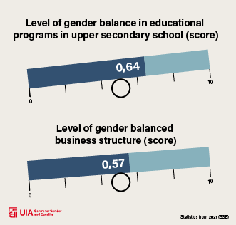 Illustration: Gender balance in upper secondary school (0.64) and degree of gender-balanced business structure (0.57)